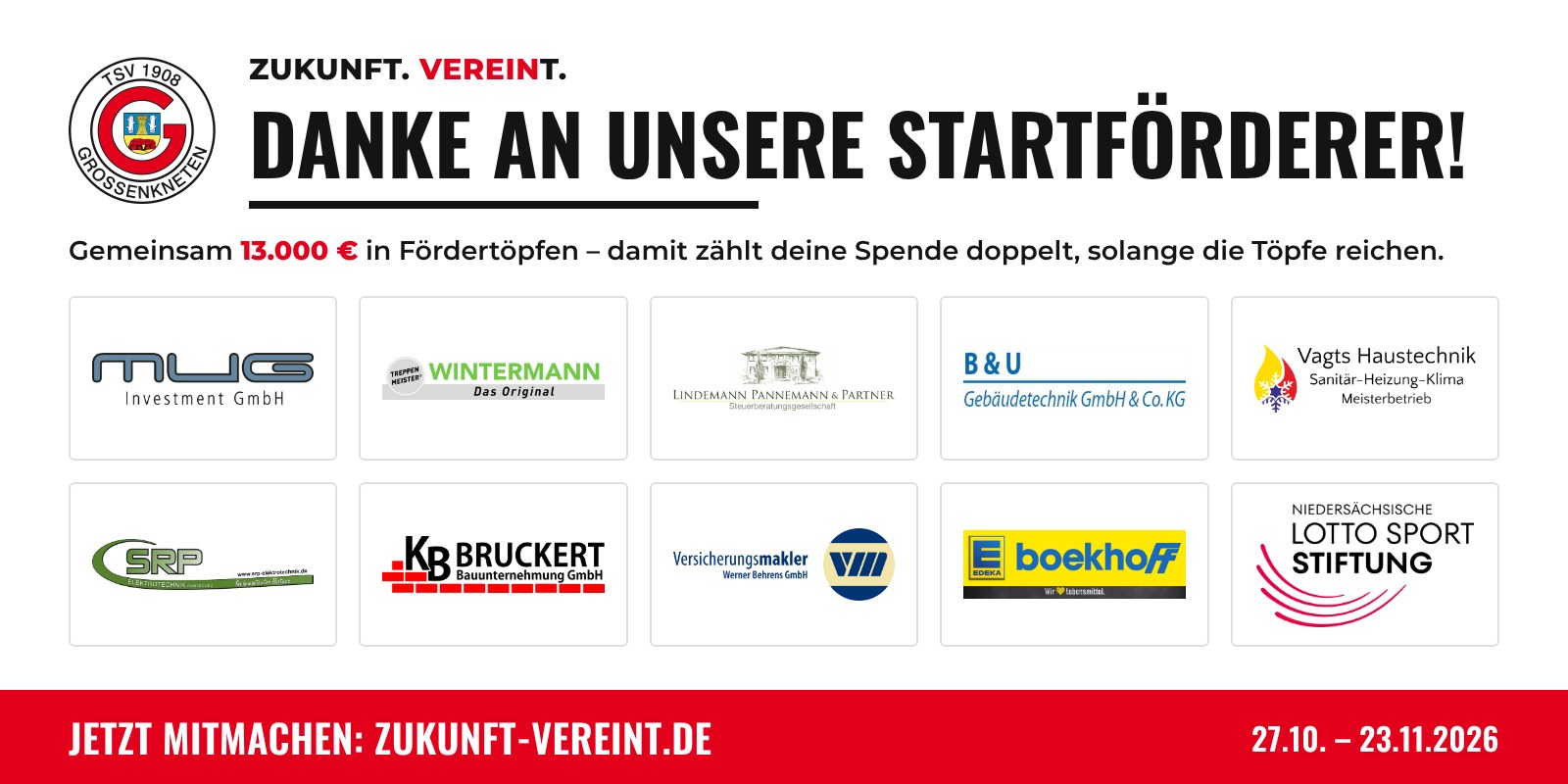 Danke an unsere Startförderer: Logos der zehn Startförderer von Zukunft Vereint